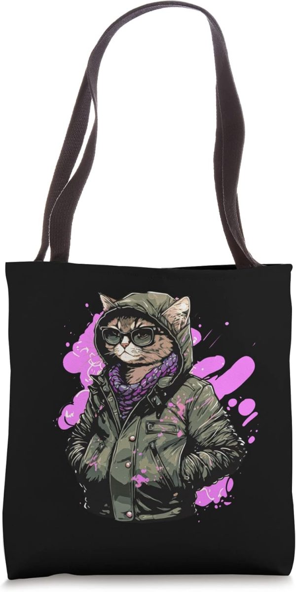 Cool Hipster Cat Sun Glasses Hoodie Jacket Scarf On Fleek Tote Bag