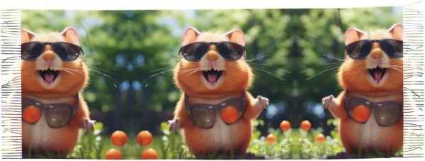 Hamster With Sunglasses Warm Fringed Scarf,Imitation Cashmere,Warm Your Winter, Match Your Jackets,Coats, Suits,Very Suitable For Spring,Autumn And Winter