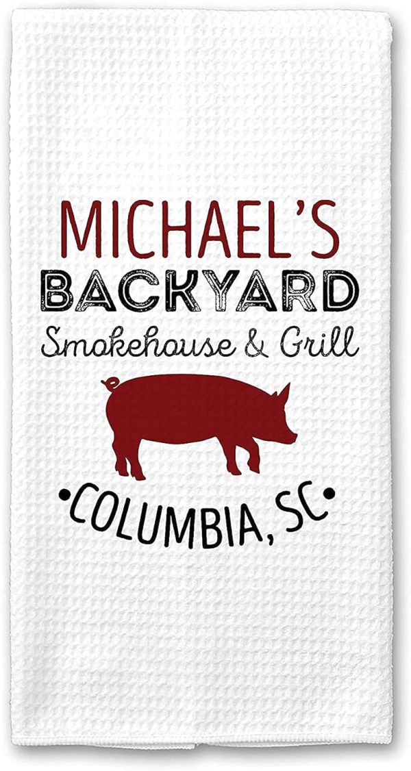 Personalized Backyard Smokehouse & Grill Towel | Custom Waffle Weave Dish Towel | Personalized Kitchen Towel | Men Grilling Gift | Personalized Dish Towel | Barbecue Gift | Mens Kitchen Gift